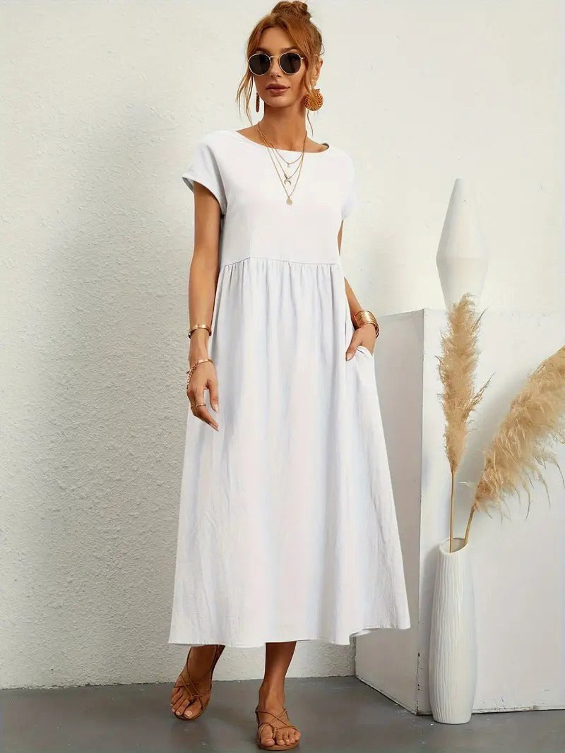 Madison | Women's Fluid Cotton Dress with Practical Pockets, Everyday Midi Dress | The Shrader Sisters