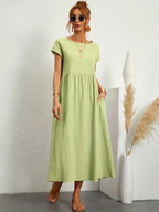 Madison | Women's Fluid Cotton Dress with Practical Pockets, Everyday Midi Dress | The Shrader Sisters