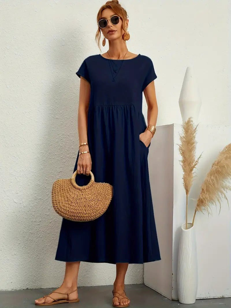 Madison | Women's Fluid Cotton Dress with Practical Pockets, Everyday Midi Dress | The Shrader Sisters