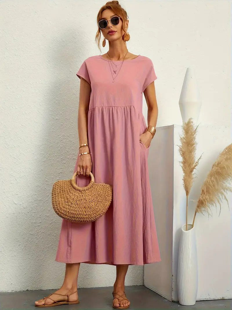 Madison | Women's Fluid Cotton Dress with Practical Pockets, Everyday Midi Dress | The Shrader Sisters