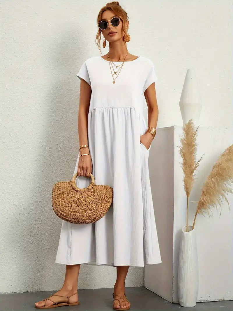 Madison | Women's Fluid Cotton Dress with Practical Pockets, Everyday Midi Dress | The Shrader Sisters