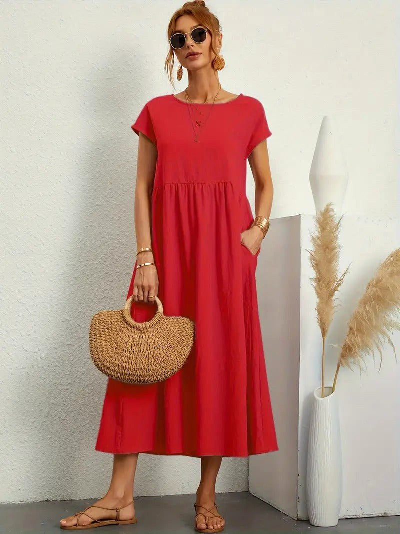 Madison | Women's Fluid Cotton Dress with Practical Pockets, Everyday Midi Dress | The Shrader Sisters