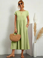 Madison | Women's Fluid Cotton Dress with Practical Pockets, Everyday Midi Dress | The Shrader Sisters