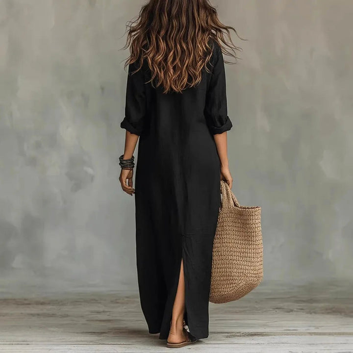 Madison | Women's Linen Long Shirt Dress - Pink