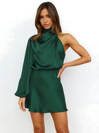 Madison | Women's One-Shoulder Asymmetrical Satin Midi Dress, Flowy Summer Occasionwear for Holidays and Special Events, Flowy Summer Occasionwear for Holidays and Special Events - image 11