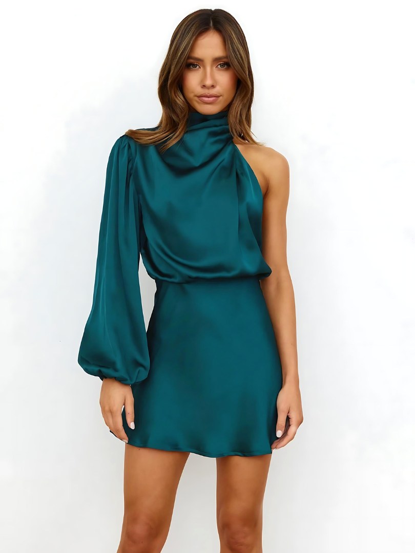 Madison | Women's One-Shoulder Asymmetrical Satin Midi Dress, Flowy Summer Occasionwear for Holidays and Special Events, Flowy Summer Occasionwear for Holidays and Special Events - image 9