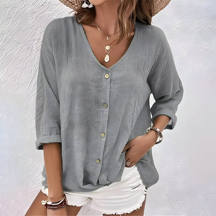 Madison | Women's Relaxed Button-Up Summer Blouse - Khaki