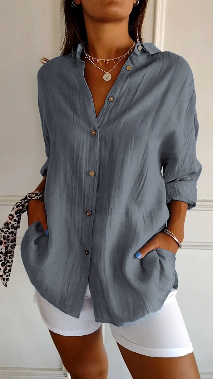 Maeve | Women's Relaxed Cotton Shirt, Loose-Fit Button-Through Blouse | The Shrader Sisters