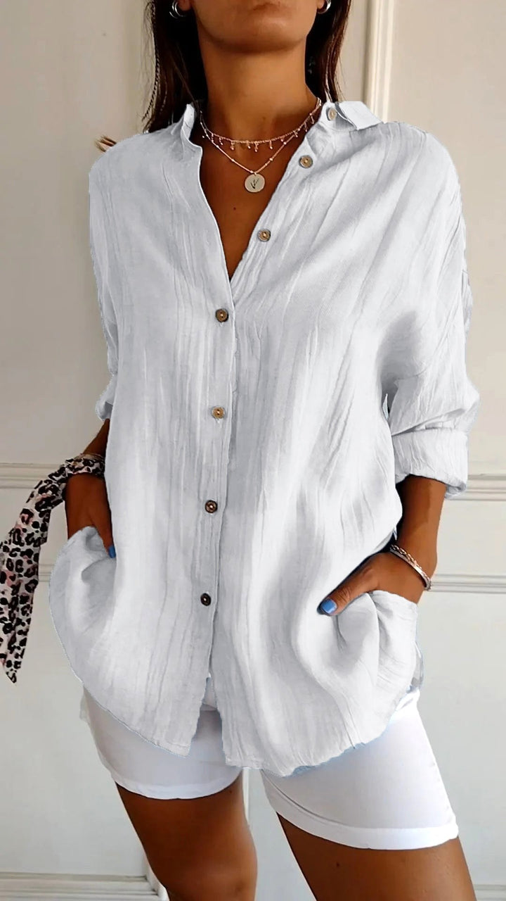 Maeve | Women's Relaxed Cotton Shirt, Loose-Fit Button-Through Blouse | The Shrader Sisters