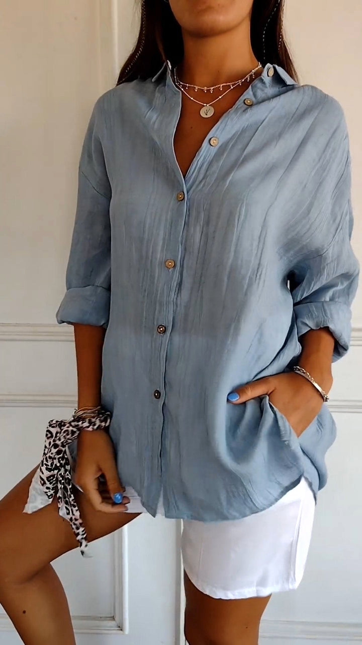 Maeve | Women's Relaxed Cotton Shirt, Loose-Fit Button-Through Blouse | The Shrader Sisters