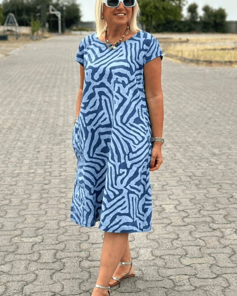 Maisie | Women's Printed Crew Neck Midi Dress - image 6
