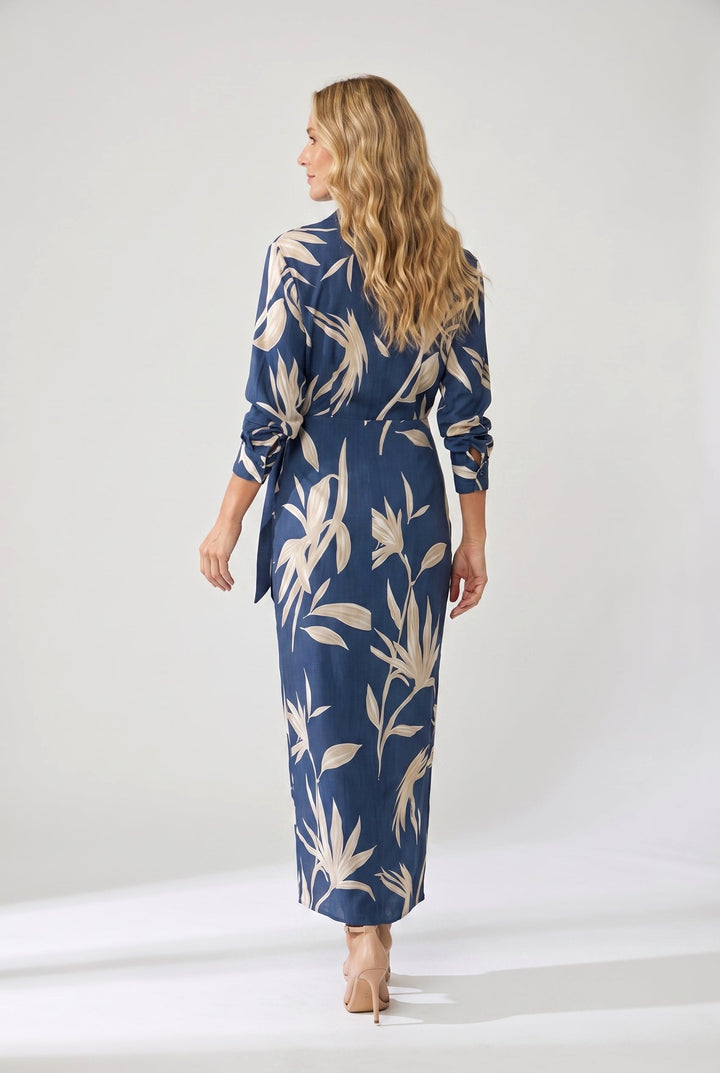 Mallory | Women's Leaf Print Maxi Wrap Dress - White