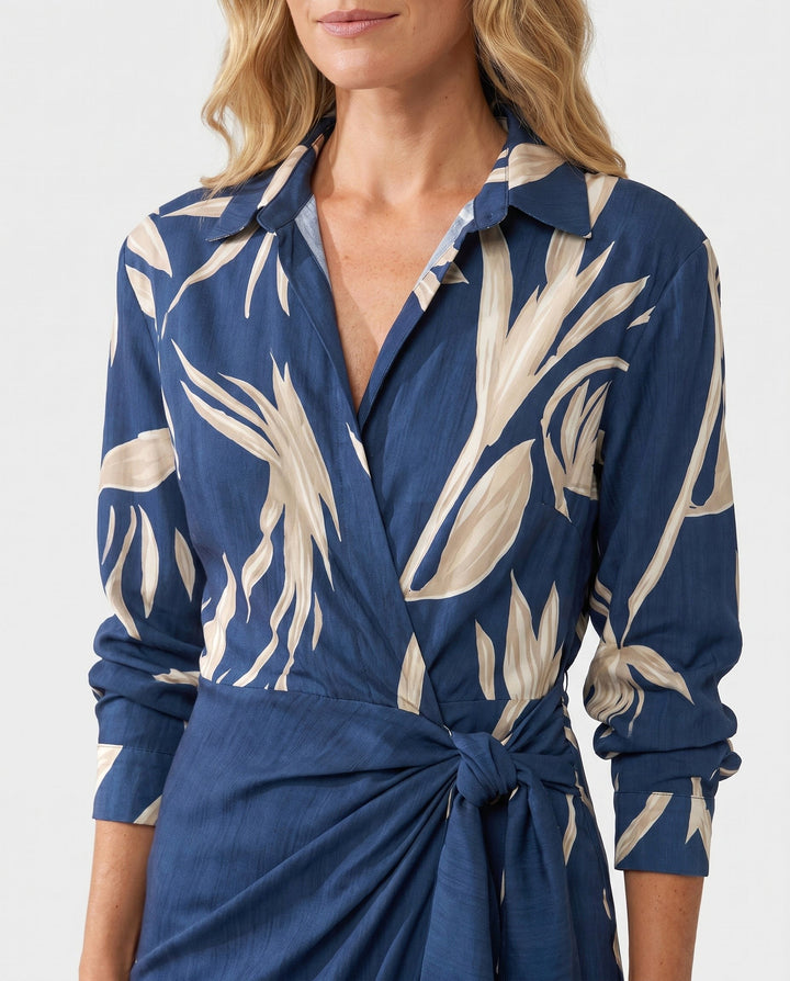 Mallory | Women's Leaf Print Maxi Wrap Dress - Multicolor