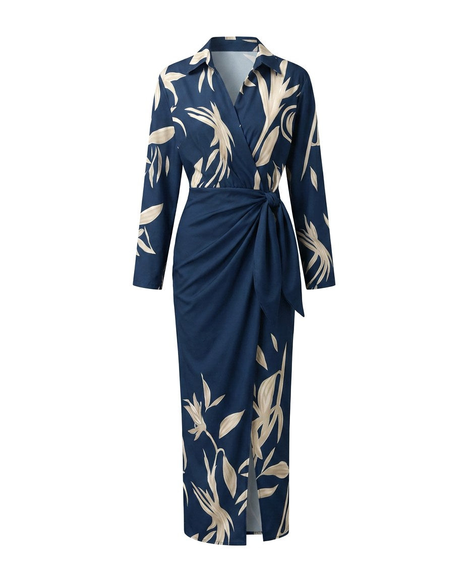 Mallory | Women's Leaf Print Maxi Wrap Dress - image 6