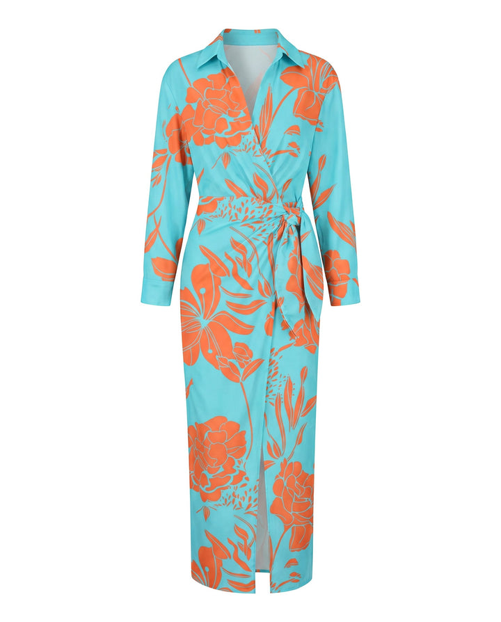 Mallory | Women's Leaf Print Maxi Wrap Dress - image 7