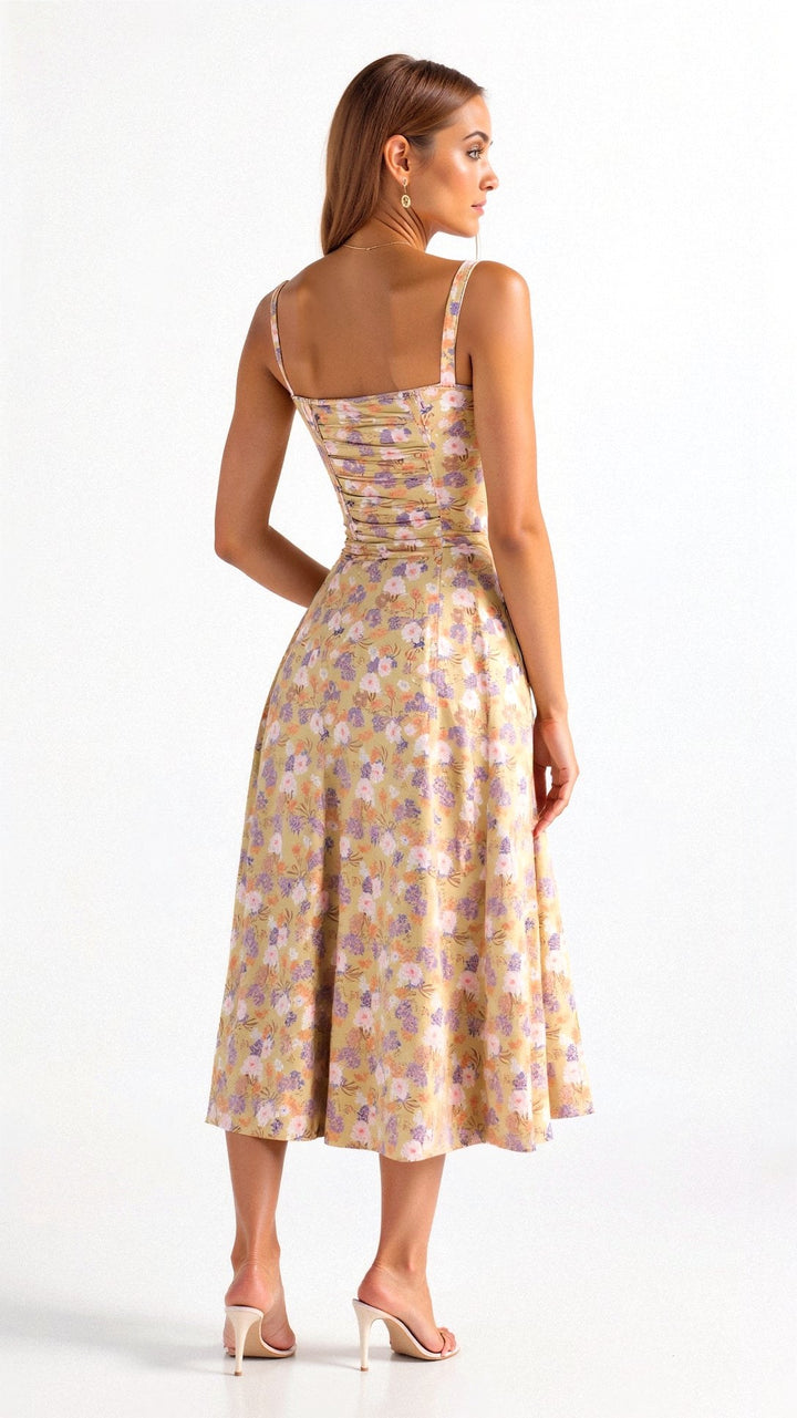 Maris | Women's Floral Midi Dress - Black