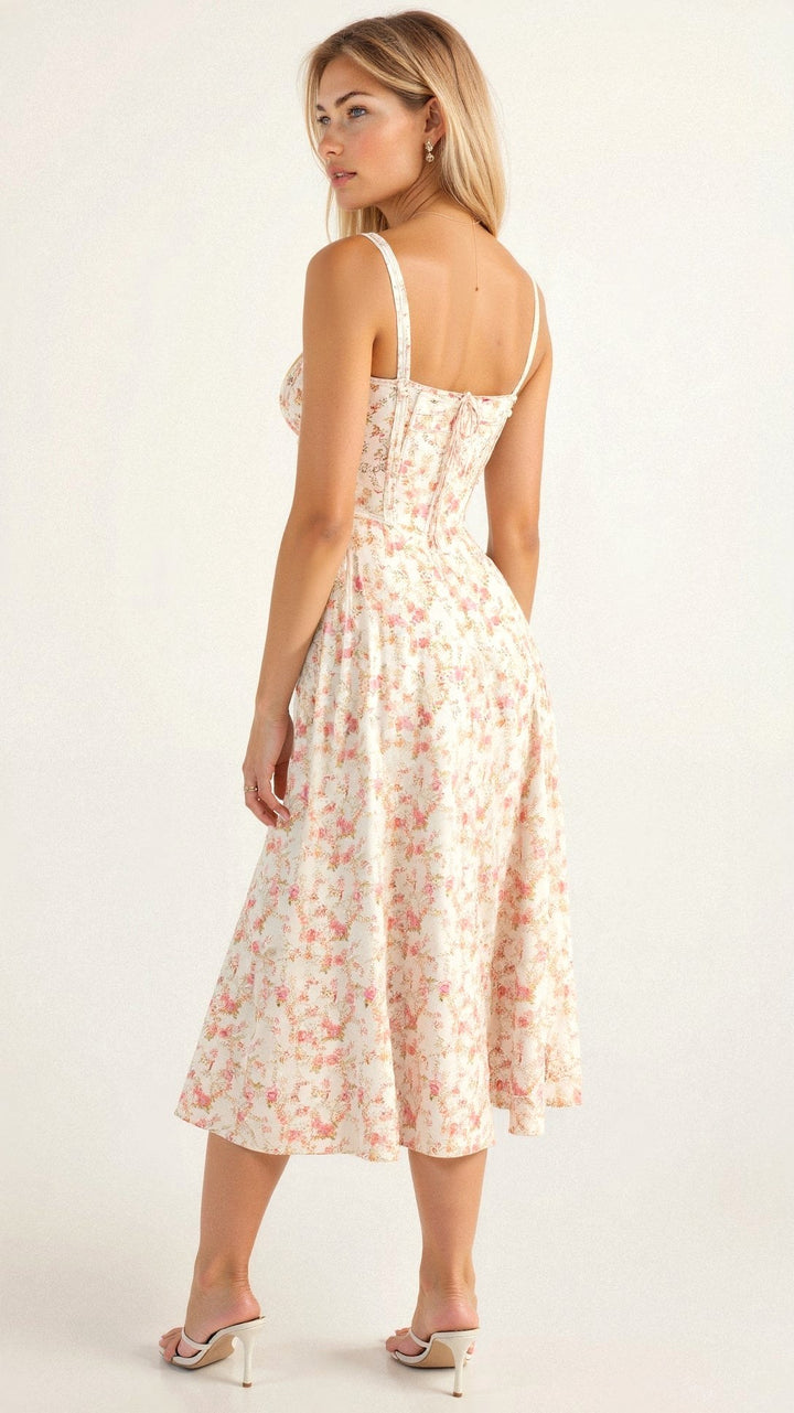 Maris | Women's Floral Midi Dress - Red