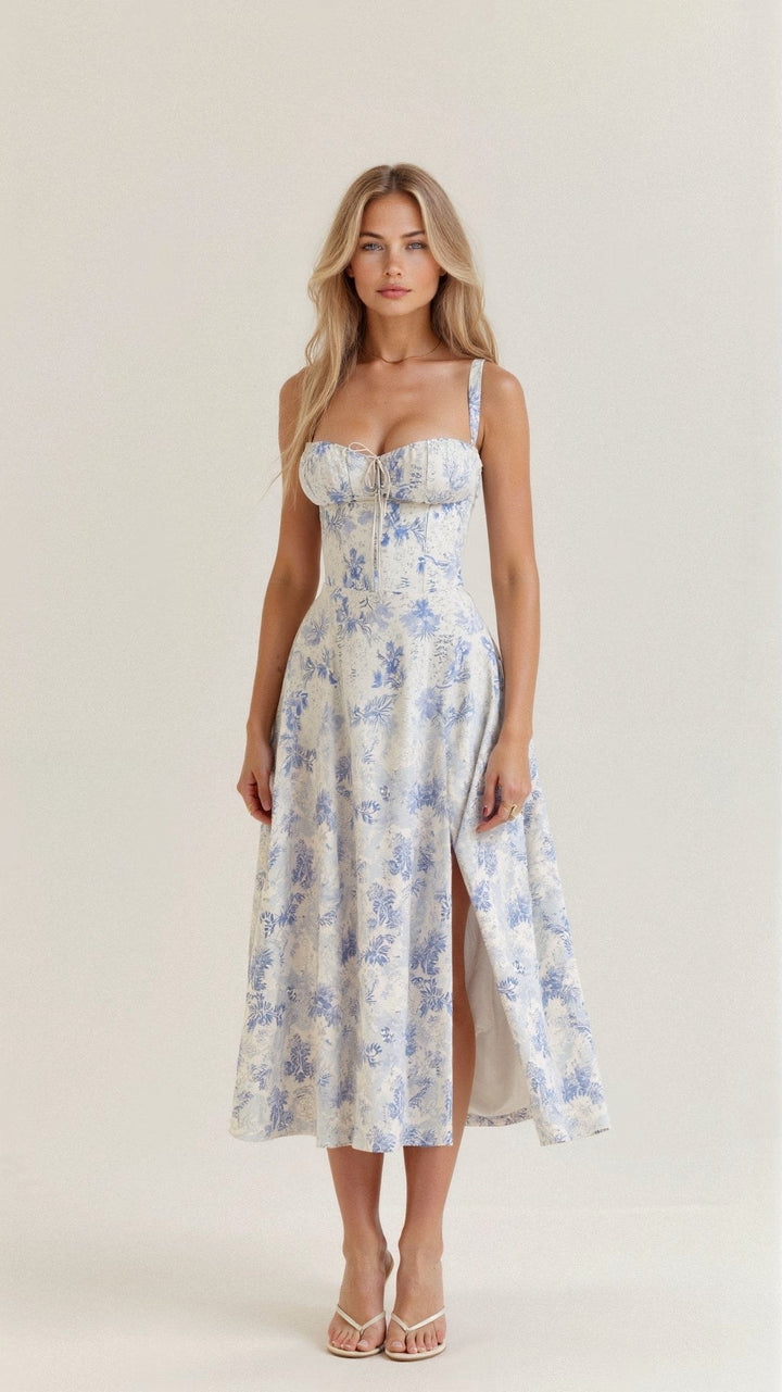 Maris | Women's Floral Midi Dress - Light Yellow