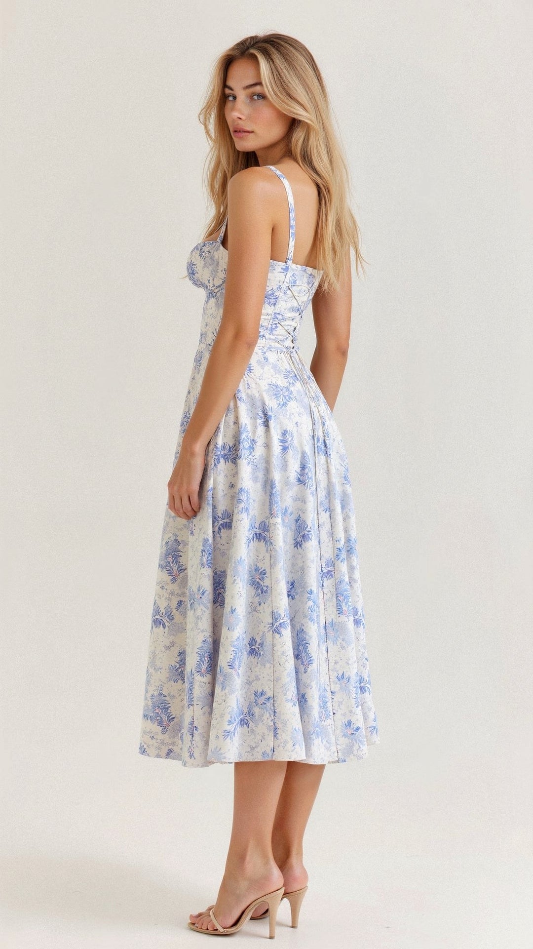 Maris | Women's Floral Midi Dress - Navy Blue