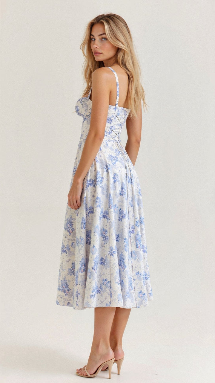 Maris | Women's Floral Midi Dress - Navy Blue