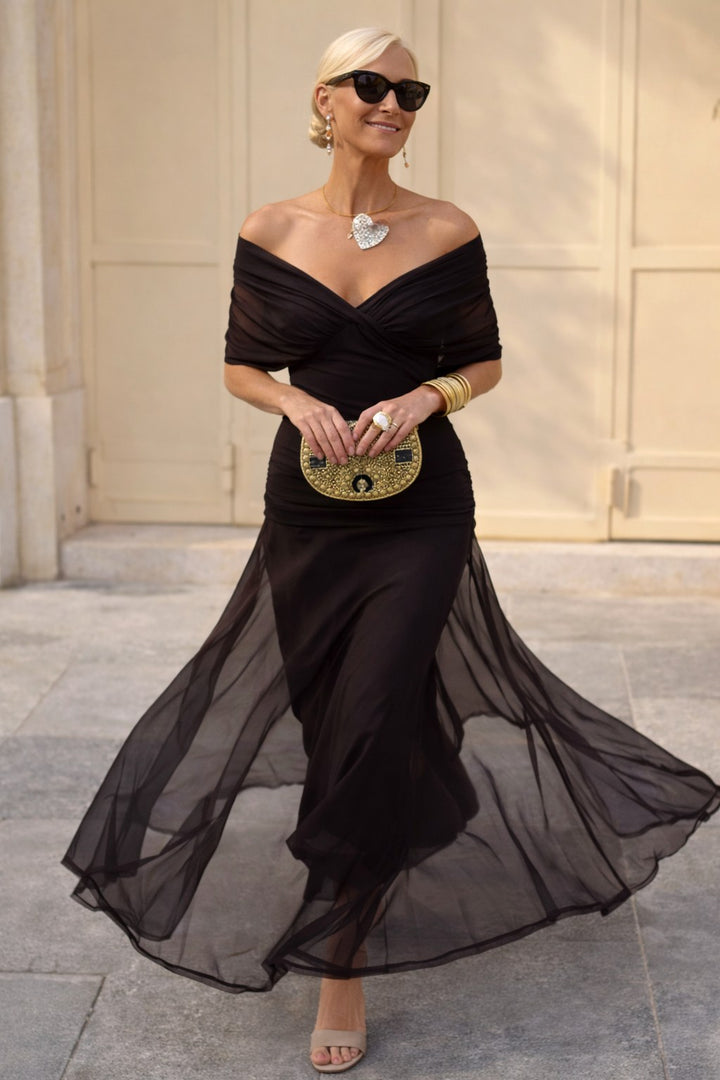 Marlee | Women's Chiffon Maxi Dress with V-Neckline, Wrap-Style Maxi Dress | The Shrader Sisters