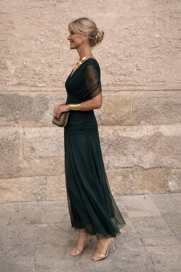 Marlee | Women's Chiffon Maxi Dress with V-Neckline, Wrap-Style Maxi Dress | The Shrader Sisters | Green