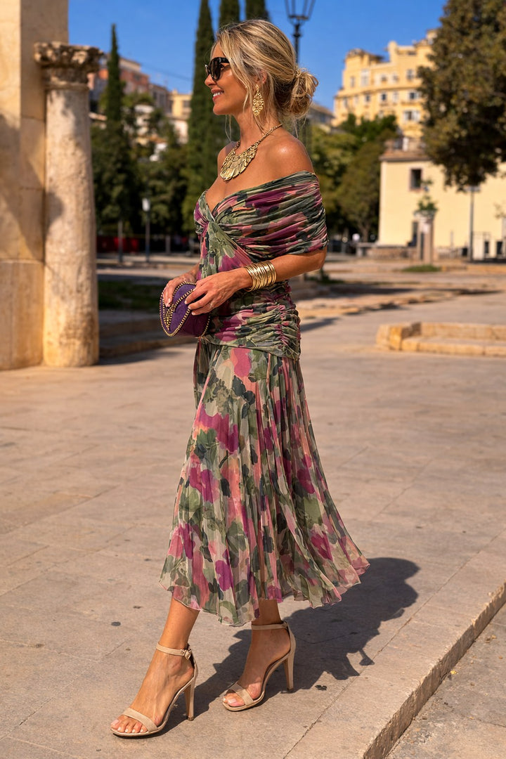 Marlee | Women's Chiffon Maxi Dress with V-Neckline, Wrap-Style Maxi Dress | The Shrader Sisters | Brick Red