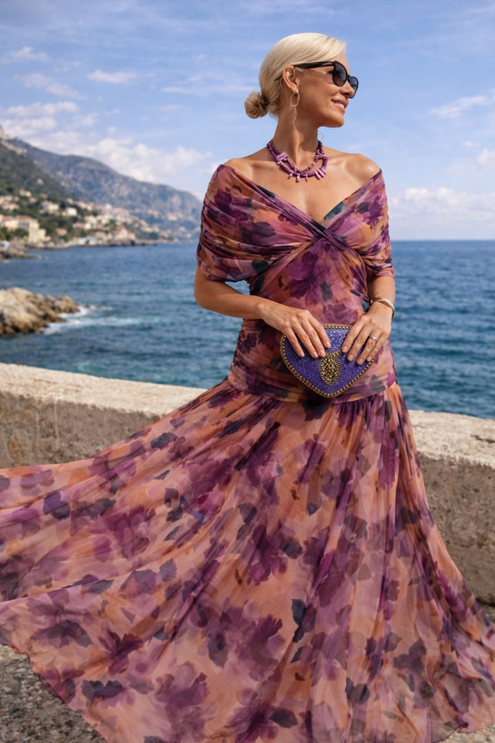 Marlee | Women's Chiffon Maxi Dress with V-Neckline, Wrap-Style Maxi Dress | The Shrader Sisters