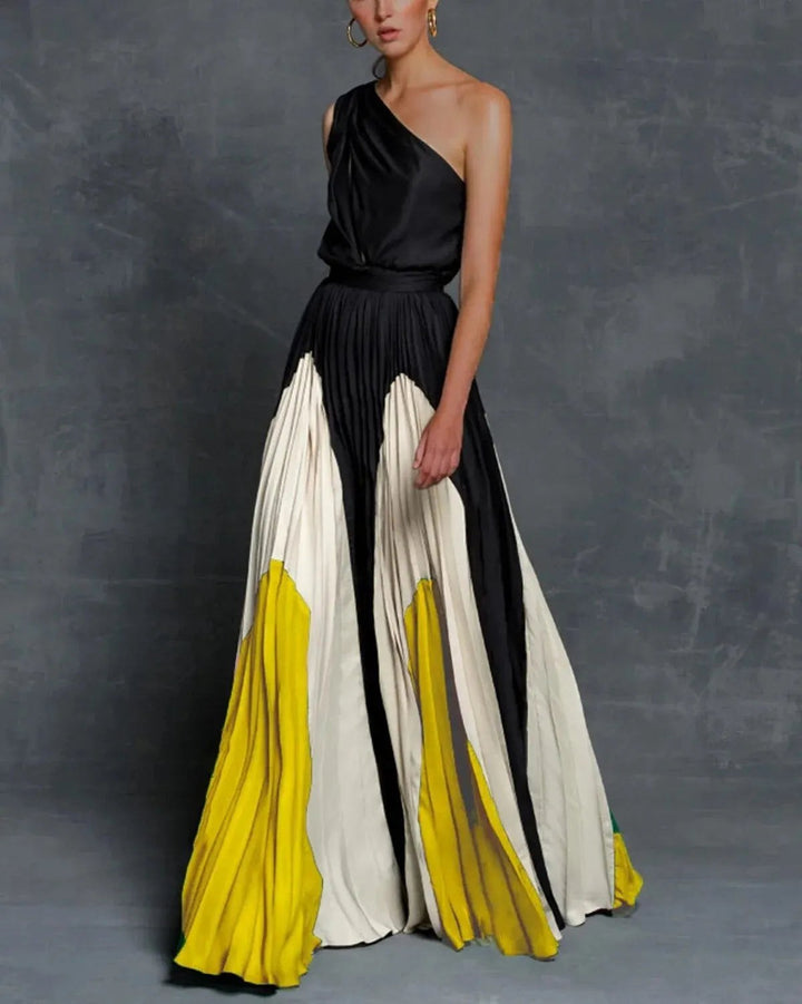 Marlee | Women's Maxi Dress with Statement Shoulder Detail, Flowing Evening Dress | The Shrader Sisters | Yellow