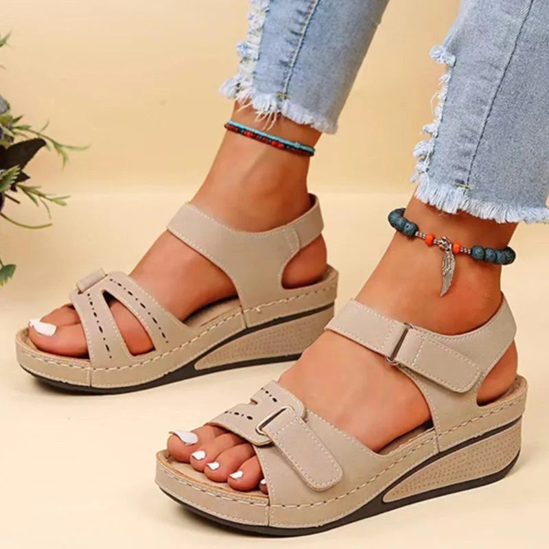 Marlie | Women's Open Toe Orthopedic Sandals, Supportive Walking Sandals | The Shrader Sisters | Red