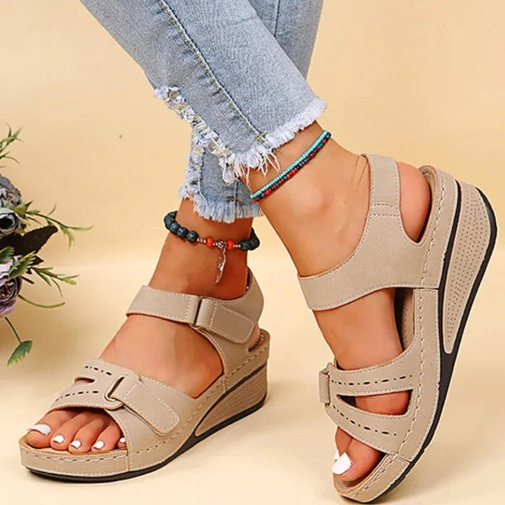 Marlie | Women's Open Toe Orthopedic Sandals, Supportive Walking Sandals | The Shrader Sisters | Brown