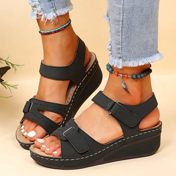 Marlie | Women's Open Toe Orthopedic Sandals, Supportive Walking Sandals | The Shrader Sisters | Black