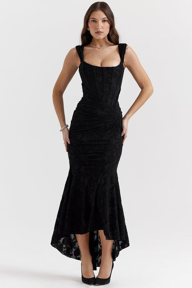 Marlo | Women's Lace-Detail Evening Dress, Fitted Occasion Dress | The Shrader Sisters