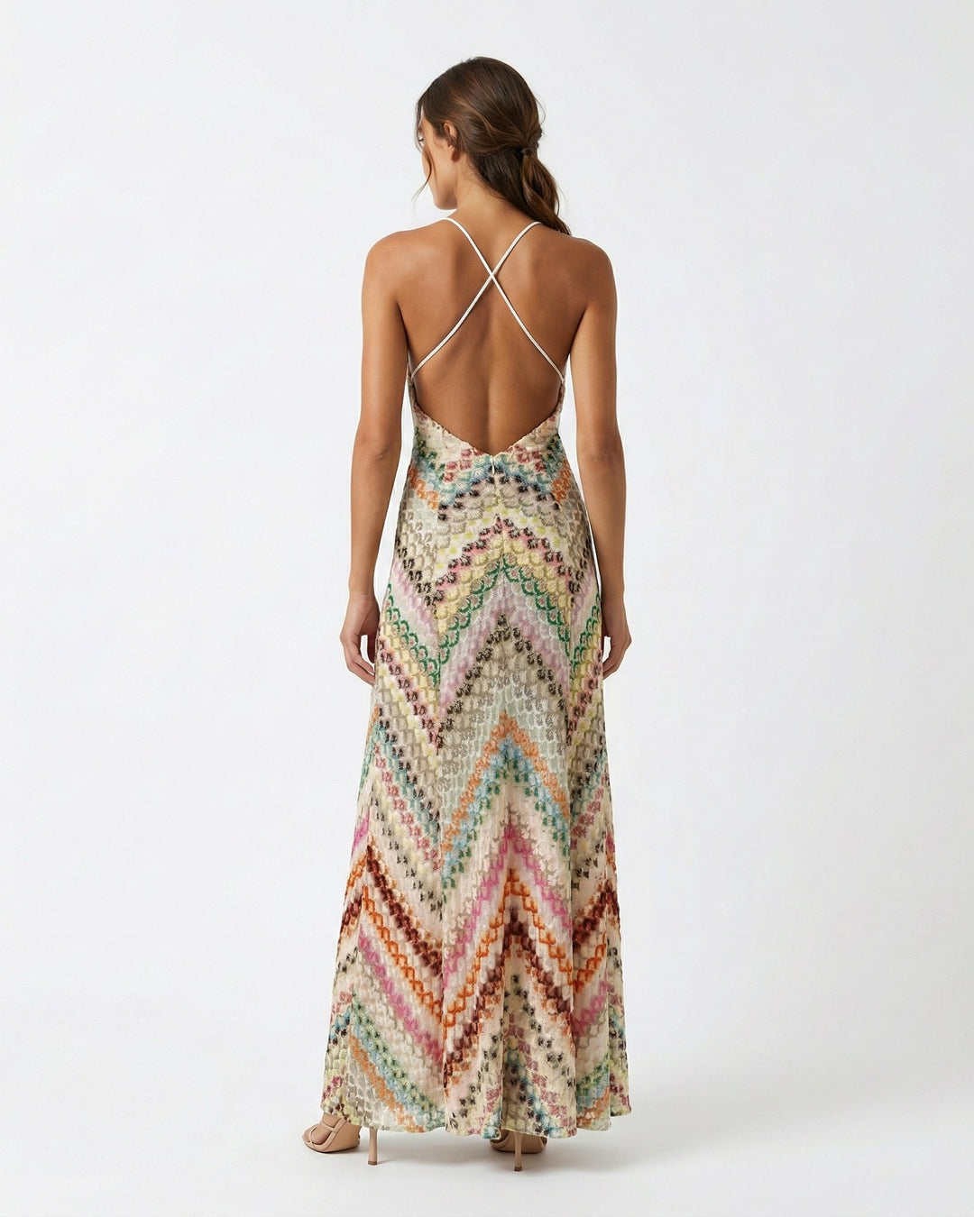 Marlowe | Women's Backless V-Neck Striped Maxi Dress - image 3