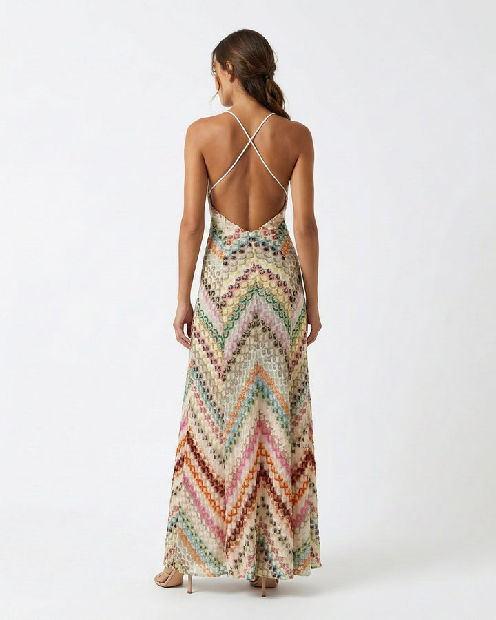 Marlowe | Women's Backless V-Neck Striped Maxi Dress - image 3