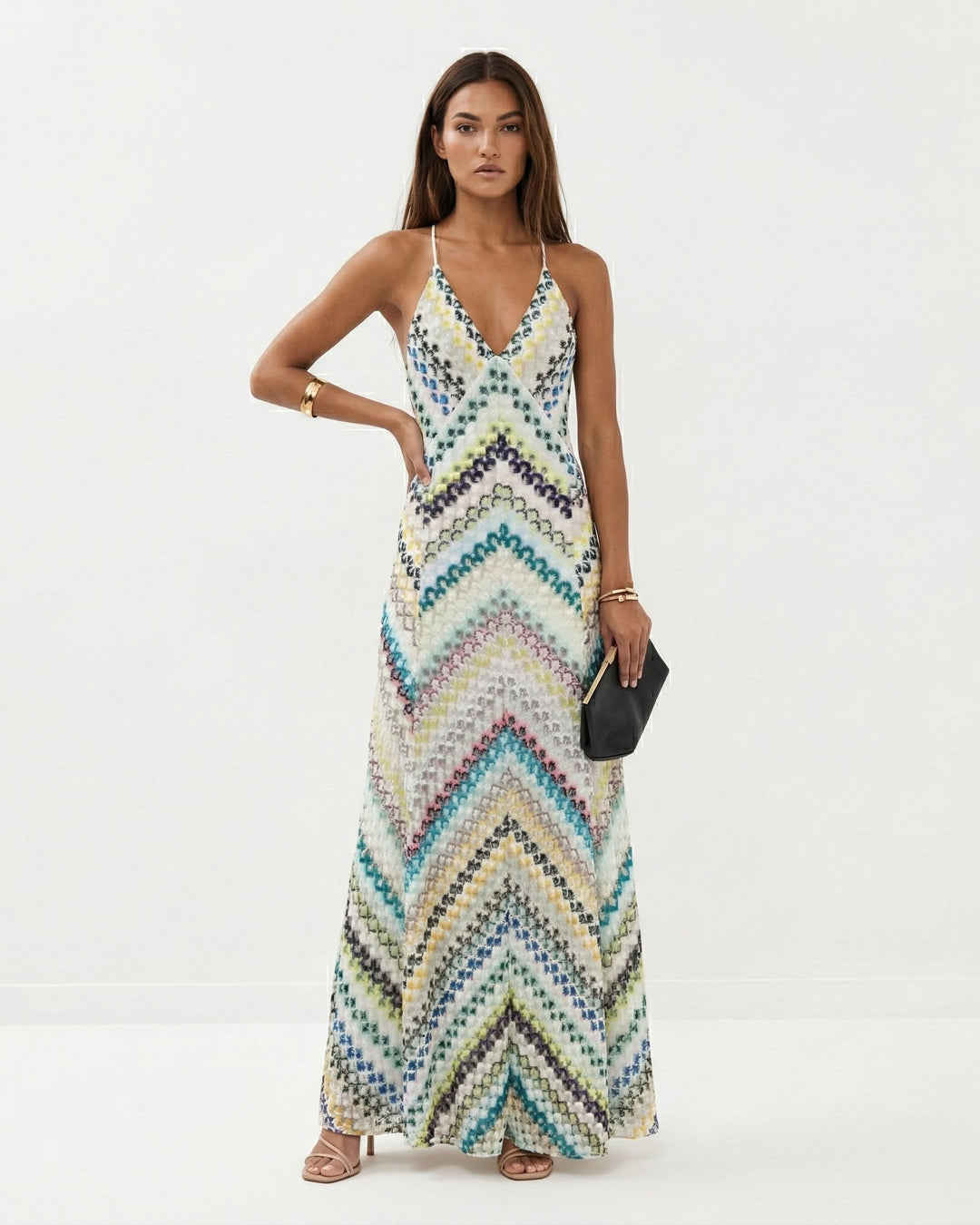 Marlowe | Women's Backless V-Neck Striped Maxi Dress - image 4