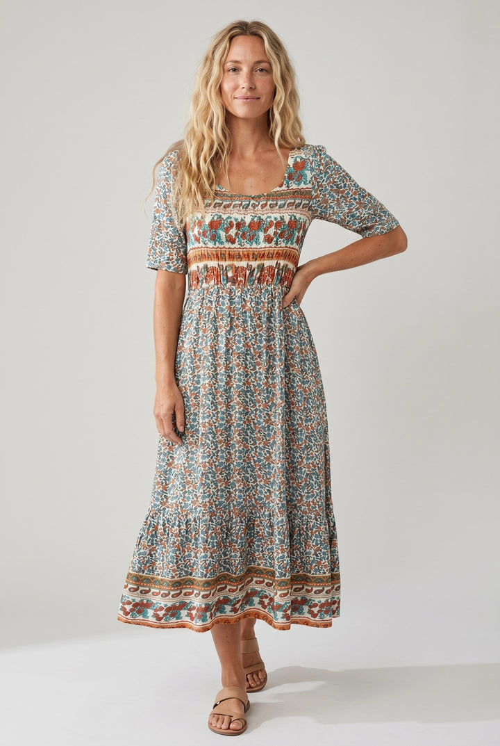 Marlowe | Women's Boho Print Midi Dress - Multicolor B