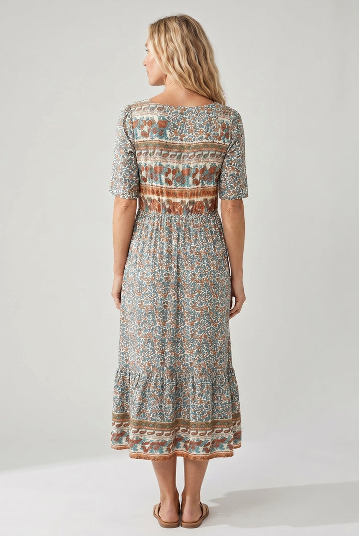 Marlowe | Women's Boho Print Midi Dress - Multicolor D