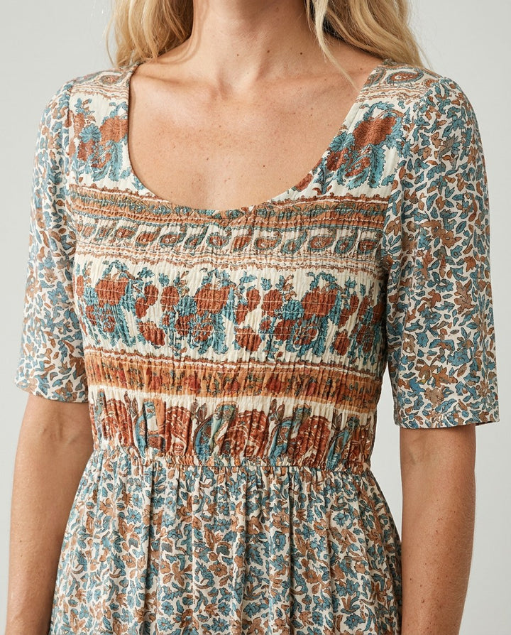 Marlowe | Women's Boho Print Midi Dress - Multicolor E