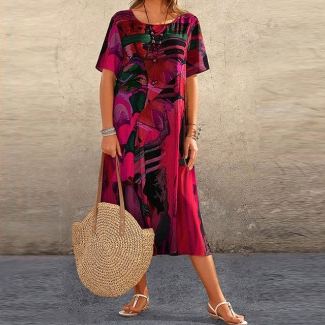 Marlowe | Women's Mid-Calf Midi Dress, Short Sleeve Everyday Dress | The Shrader Sisters | Red