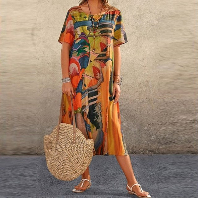 Marlowe | Women's Mid-Calf Midi Dress, Short Sleeve Everyday Dress | The Shrader Sisters | Orange