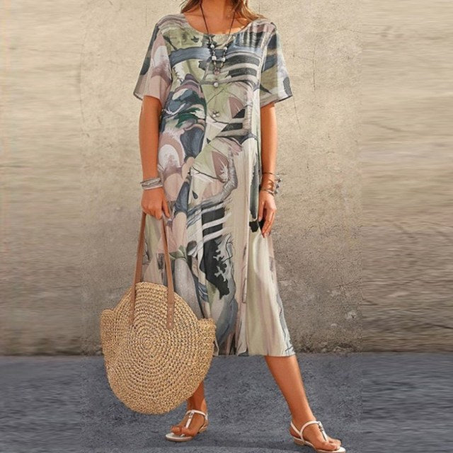 Marlowe | Women's Mid-Calf Midi Dress, Short Sleeve Everyday Dress | The Shrader Sisters | Gray
