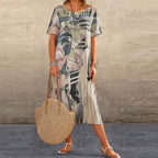 Marlowe | Women's Mid-Calf Midi Dress, Short Sleeve Everyday Dress | The Shrader Sisters | Gray