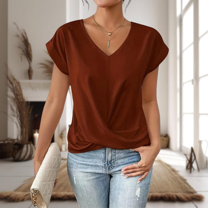Marnie | Women's Sweetheart Neckline T-Shirt, Flattering Everyday Top | The Shrader Sisters | Red