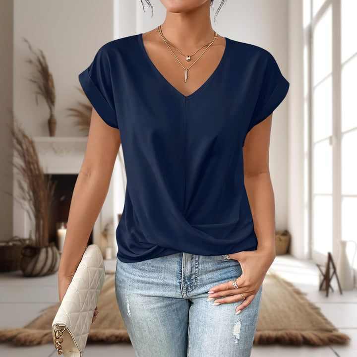 Marnie | Women's Sweetheart Neckline T-Shirt, Flattering Everyday Top | The Shrader Sisters | Blue