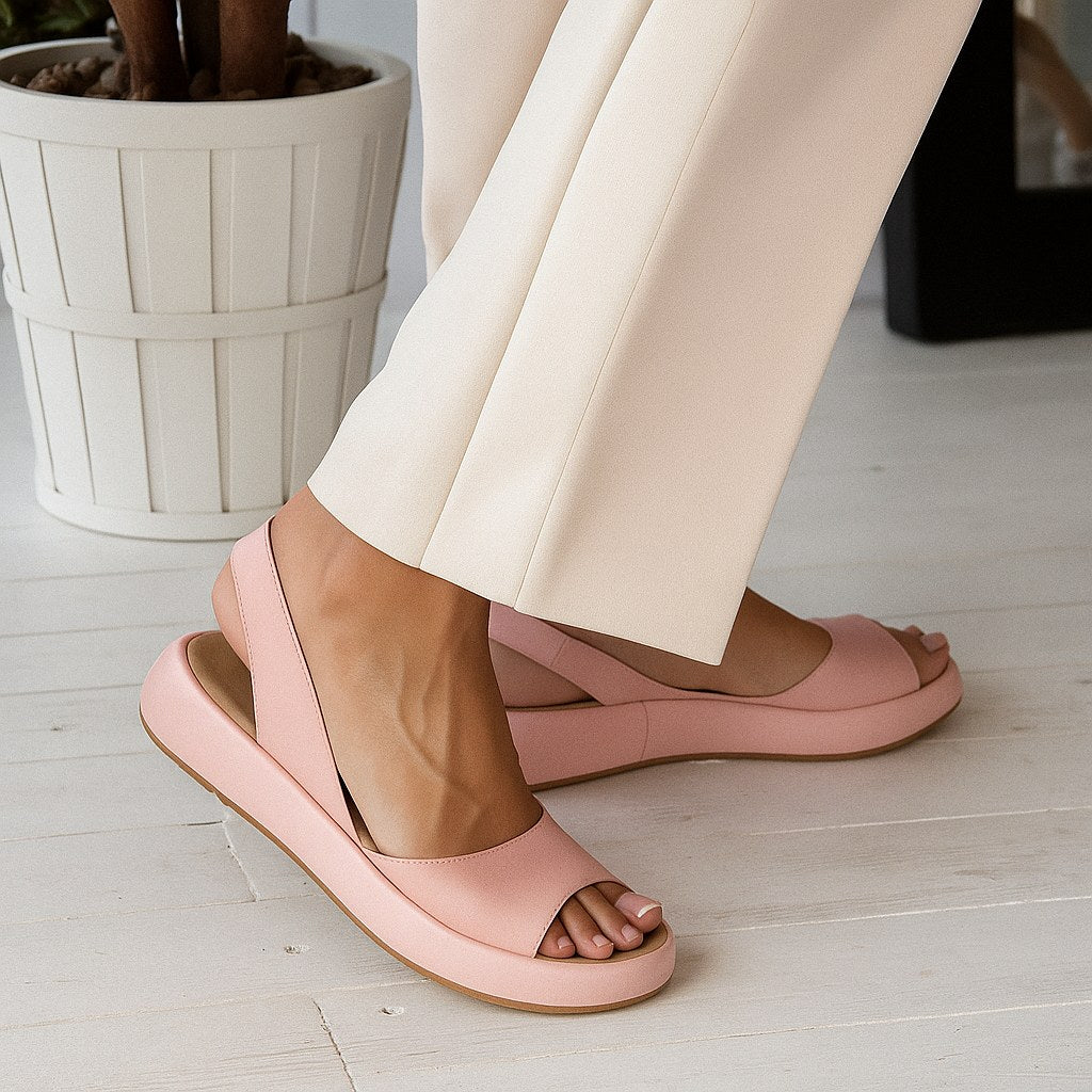 Matilda | Women's Open Toe Flat Sandals, Minimalist Slip-On Sandals | The Shrader Sisters | Pink