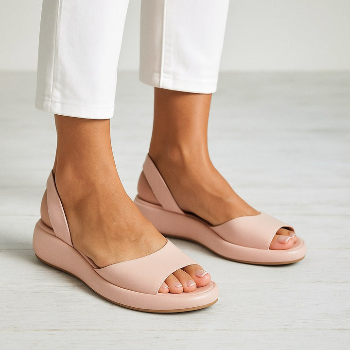Matilda | Women's Open Toe Flat Sandals, Minimalist Slip-On Sandals | The Shrader Sisters | Blue