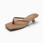 Matilda | Women's Thong Heel Sandals, Minimalist Block Heel Sandals | The Shrader Sisters | Brown