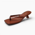 Matilda | Women's Thong Heel Sandals, Minimalist Block Heel Sandals | The Shrader Sisters | Dark red