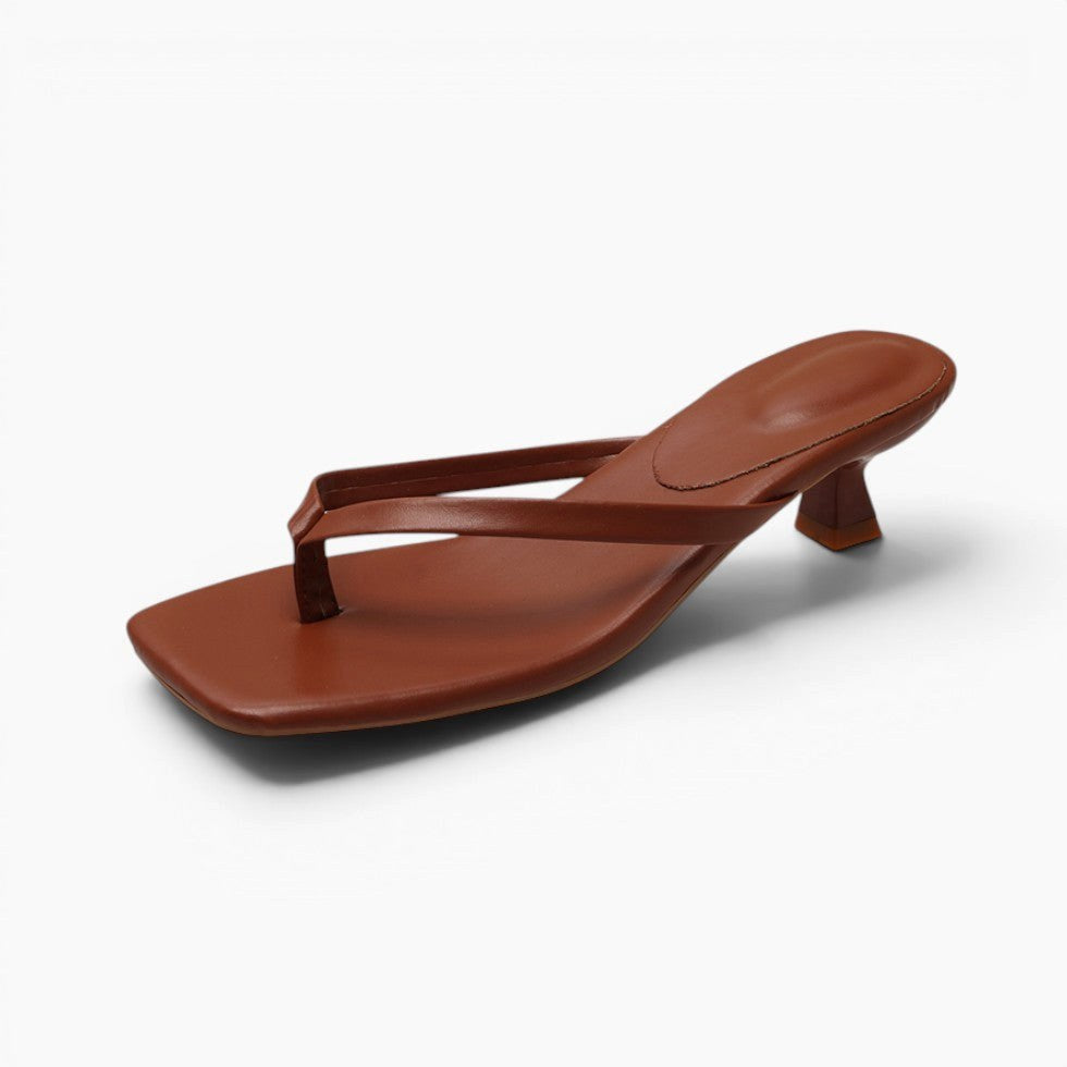 Matilda | Women's Thong Heel Sandals, Minimalist Block Heel Sandals | The Shrader Sisters | Dark red